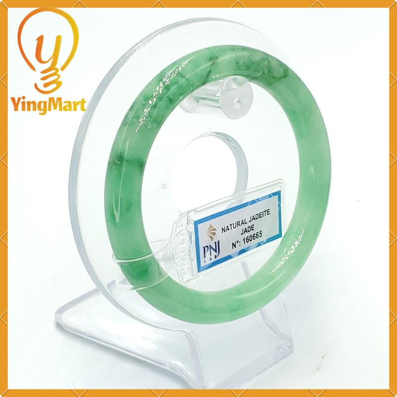 YingCollection 55mm PNJ160665 Certified Natural Color Light To Medium Green, Green VeinsJadeite Jade Bangle Bracelet, Real Gemstone