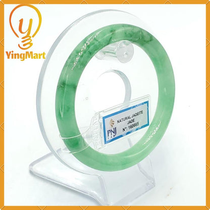 YingCollection 55mm PNJ160665 Certified Natural Color Light To Medium Green, Green VeinsJadeite Jade Bangle Bracelet, Real Gemstone