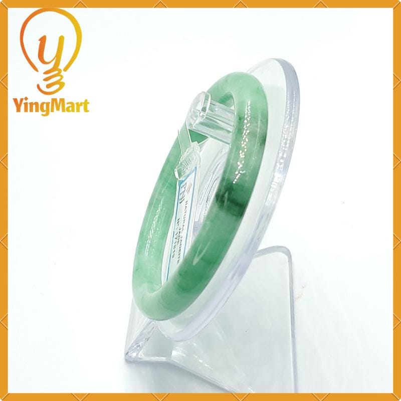 YingCollection 55mm PNJ171819 Certified Natural Color Green White To Green, Grey Jadeite Jade Bangle Bracelet, Real Gemstone