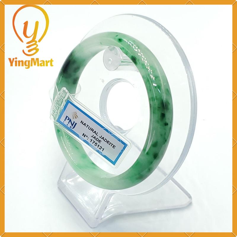 YingCollection 56mm PNJ175121 Certified Natural Color Green White To Dark Green, Grey White Jadeite Jade Bangle Bracelet, Real Gemstone