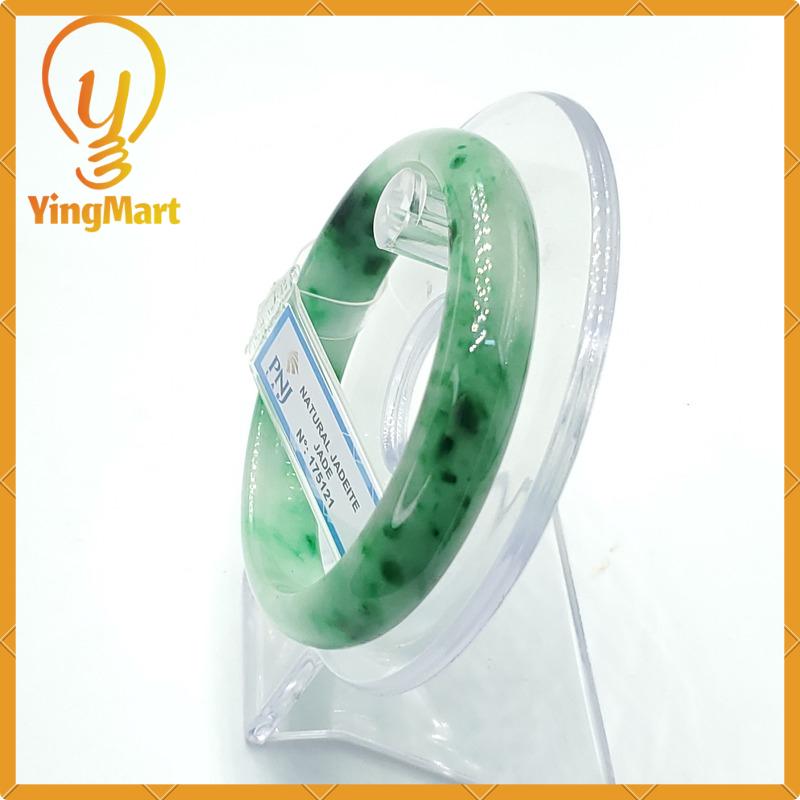 YingCollection 56mm PNJ175121 Certified Natural Color Green White To Dark Green, Grey White Jadeite Jade Bangle Bracelet, Real Gemstone