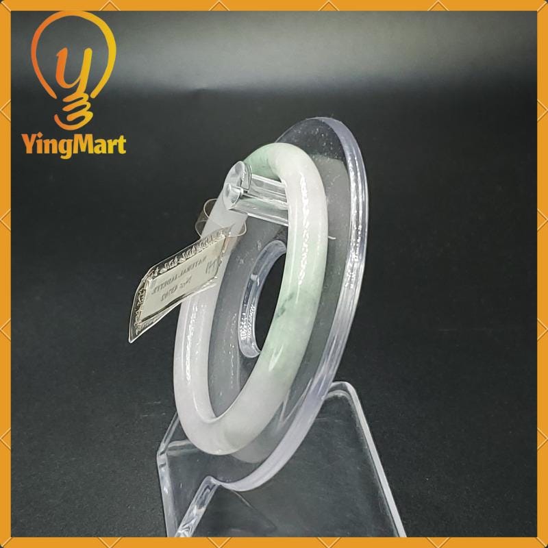 YingCollection 52mm PNJ43702 Certified Natural Color Light Green To Grey White Jadeite Jade Bangle Bracelet, Real Gemstone