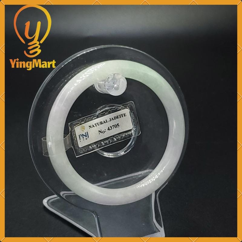Jade Bangle 53mm PNJ43705 Certified | Yingmart Natural Color Grey White Jadeite Jade Bracelet for Men, Women, Grandmother, Sister