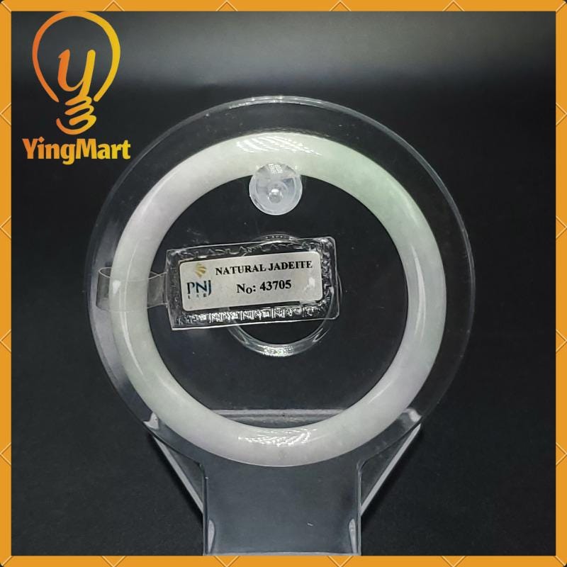 Jade Bangle 53mm PNJ43705 Certified | Yingmart Natural Color Grey White Jadeite Jade Bracelet for Men, Women, Grandmother, Sister