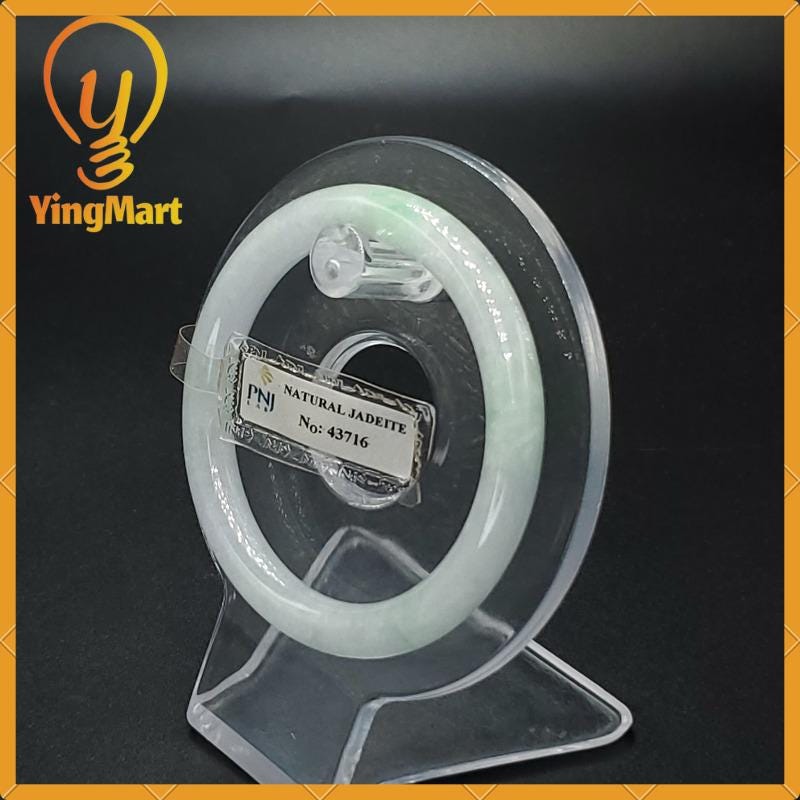 Jade Bangle 52mm PNJ Certified Jade Bracelet | Yingmart Natural Color Grey White Jadeite Jewelry for Women, Men, Grandma, Sister