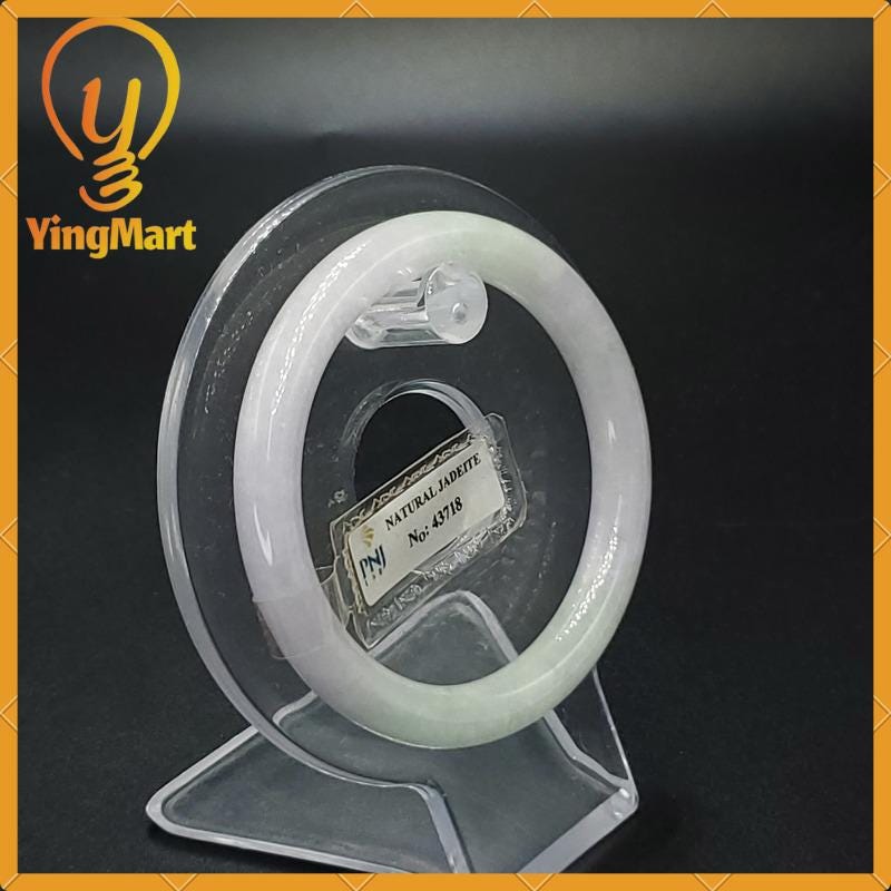 Jade Bangle 53mm PNJ43718 Certified | Natural Color Grey White Jadeite Jade Bracelet for Men, Women, Grandmother, Sister