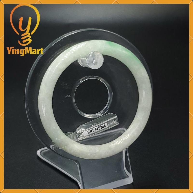 Jade Bangle 53mm SJCJ45248 Certified | Natural Color White To Greyish Very Slightly Green Jadeite Bracelet for Women, Grandmother,