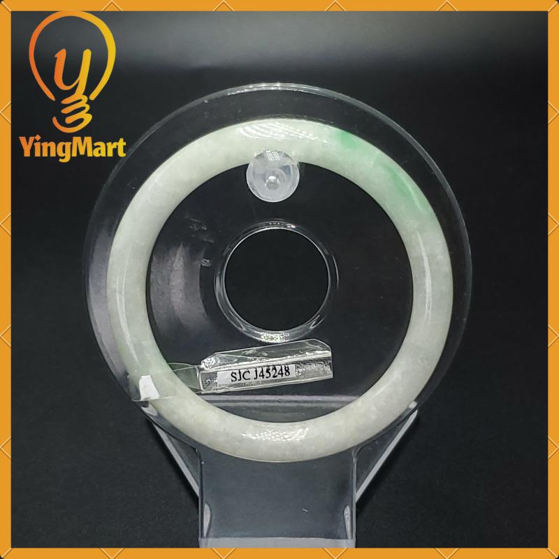 YingCollection 55mm SJC45248 Certified Natural Color Greyish Very Slightly Green Jadeite Jade Bangle Bracelet, Real Gemstone