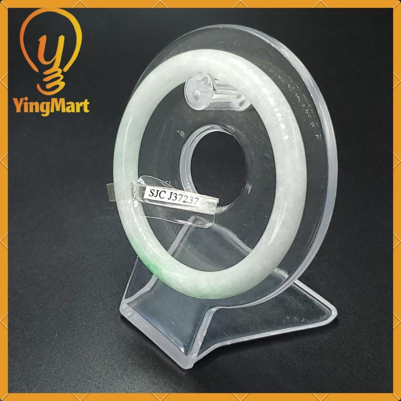 YingCollection 55mm SJC37237 Certified Natural Color Greyish Very Slightly Green Jadeite Jade Bangle Bracelet, Real Gemstone