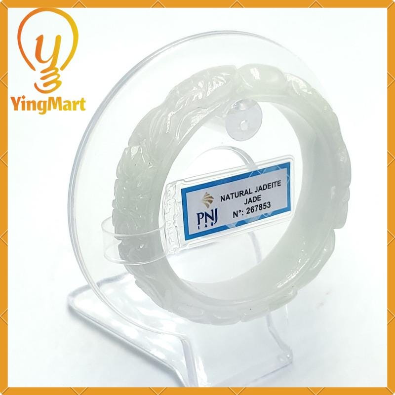 Natural Color Jadeite Jade Bangle 50mm PNJ267853 | White Grey White Jade Bracelet for Mother, Men, Grandma, Sister – Mothers day gift