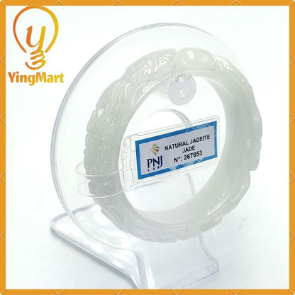 Natural Color Jadeite Jade Bangle 50mm PNJ267853 | White Grey White Jade Bracelet for Mother, Men, Grandma, Sister – Mothers day gift