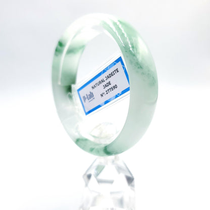 Jade Bangle Certified 54mm PNJ277590  | Natural Color Green-White to Green, Grey White Jadeite Bracelet for Men, Women, Grandma, Sister