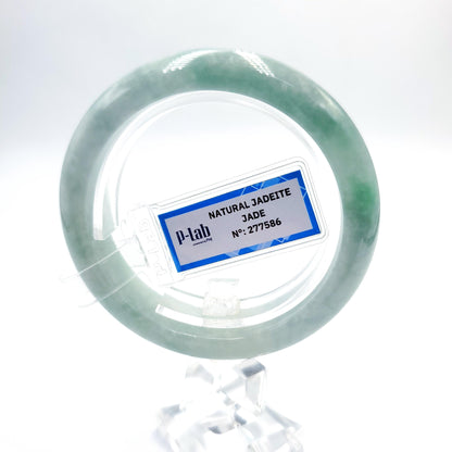 Certified 53mm PNJ277586 Real Jade Bangle | Natural Color Green-White to Green, Grey White Jadeite Bracelet for Men, Women, Grandma, Sister