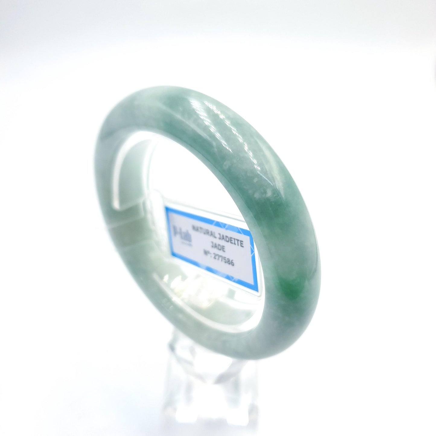 Certified 53mm PNJ277586 Real Jade Bangle | Natural Color Green-White to Green, Grey White Jadeite Bracelet for Men, Women, Grandma, Sister
