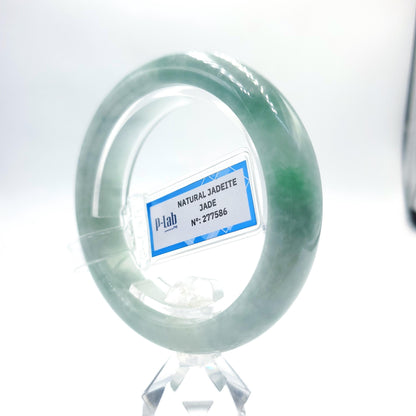 Certified 53mm PNJ277586 Real Jade Bangle | Natural Color Green-White to Green, Grey White Jadeite Bracelet for Men, Women, Grandma, Sister