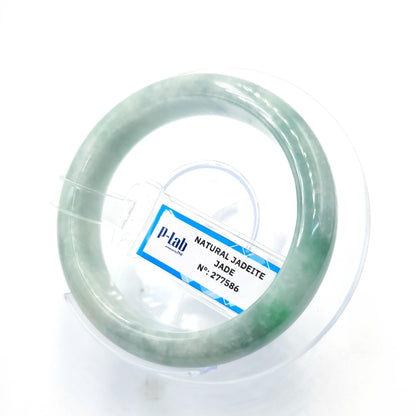 Certified 53mm PNJ277586 Real Jade Bangle | Natural Color Green-White to Green, Grey White Jadeite Bracelet for Men, Women, Grandma, Sister