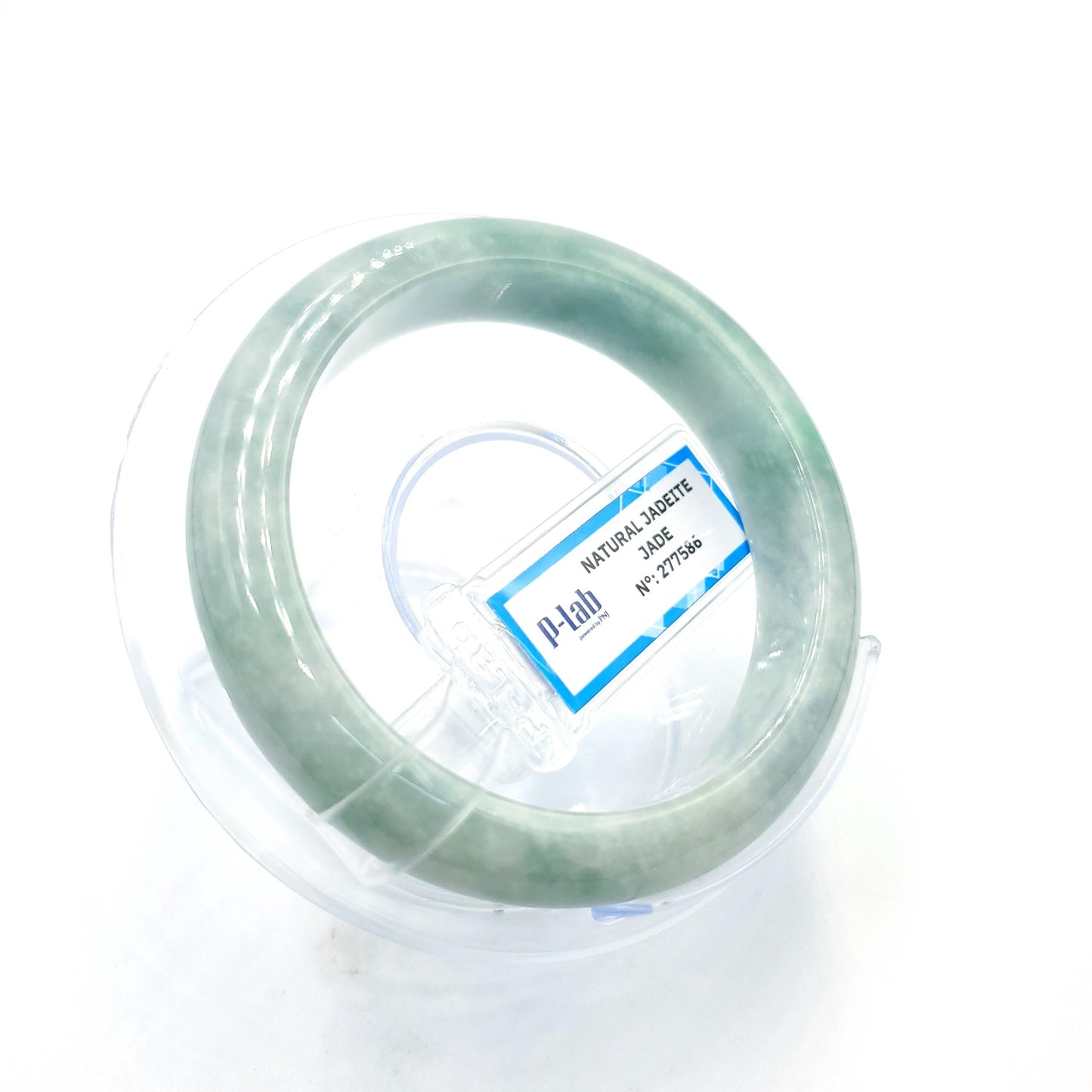 Certified 53mm PNJ277586 Real Jade Bangle | Natural Color Green-White to Green, Grey White Jadeite Bracelet for Men, Women, Grandma, Sister