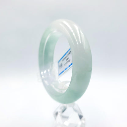 Certified 51mm PNJ277587 Real Jade Bangle | Natural Color Green-White to Green, Grey White Jadeite Bracelet for Men, Women, Grandma, Sister
