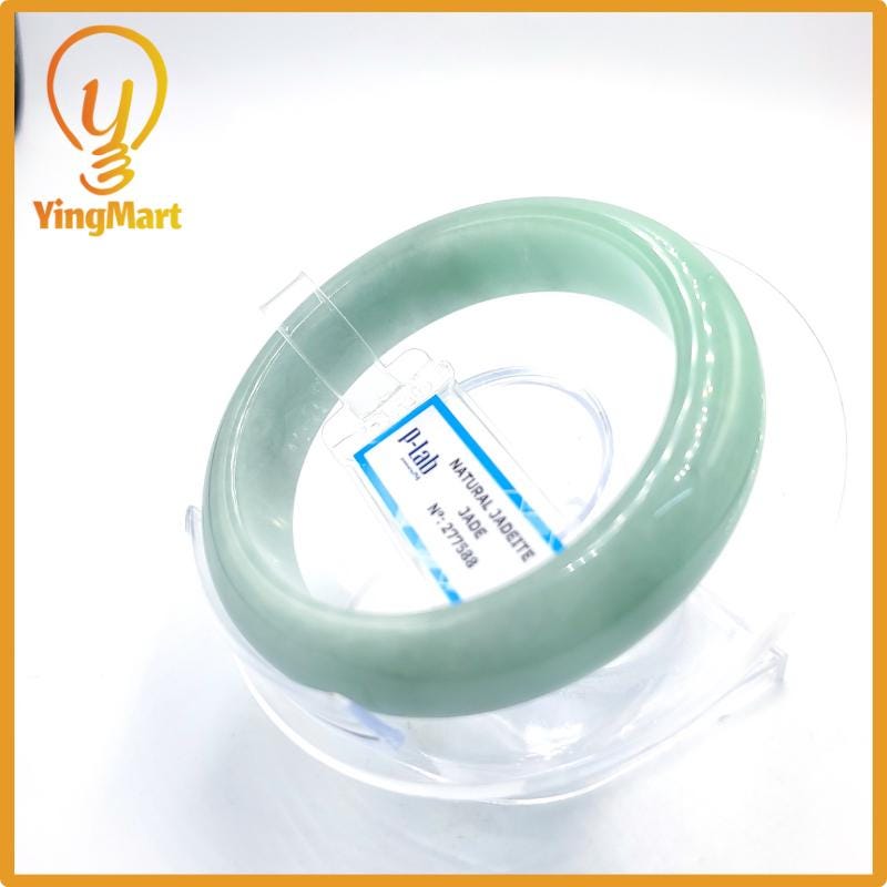Certified 52mm PNJ277588 Real Jade Bangle | Natural Color Green-White to Green, Grey White Jadeite Bracelet for Men, Women, Grandma, Sister