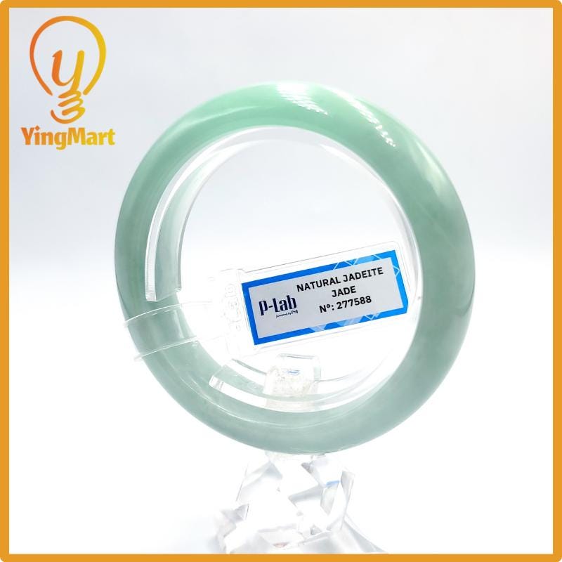 Certified 52mm PNJ277588 Real Jade Bangle | Natural Color Green-White to Green, Grey White Jadeite Bracelet for Men, Women, Grandma, Sister