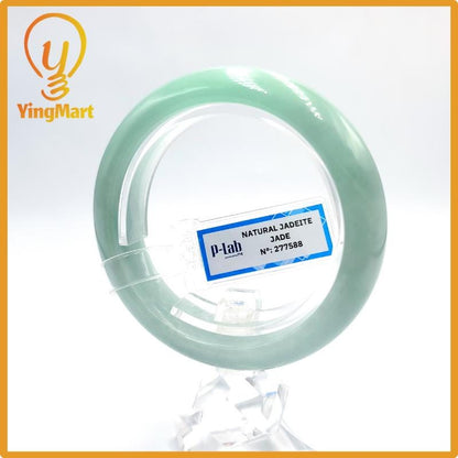 Certified 52mm PNJ277588 Real Jade Bangle | Natural Color Green-White to Green, Grey White Jadeite Bracelet for Men, Women, Grandma, Sister