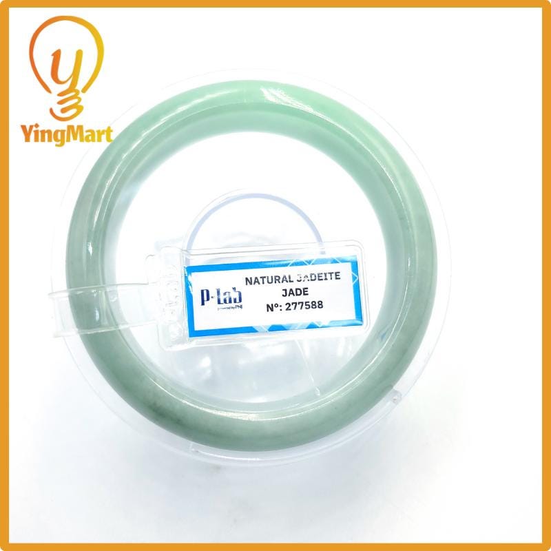 Certified 52mm PNJ277588 Real Jade Bangle | Natural Color Green-White to Green, Grey White Jadeite Bracelet for Men, Women, Grandma, Sister