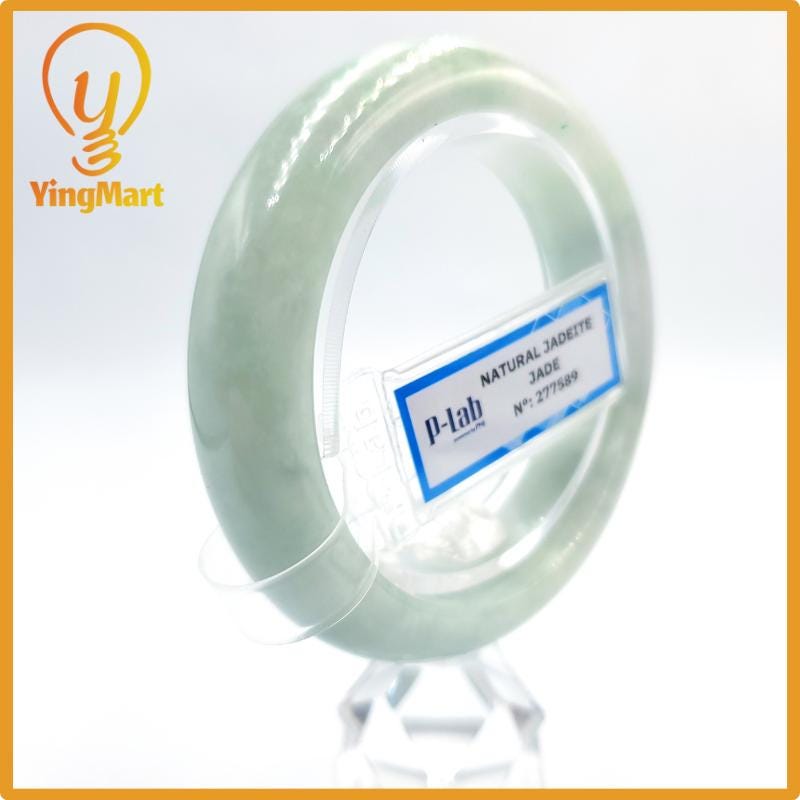 Certified 53mm PNJ277589 Real Jade Bangle | Natural Color Green-White to Green, Grey White Jadeite Bracelet for Men, Women, Grandma, Sister