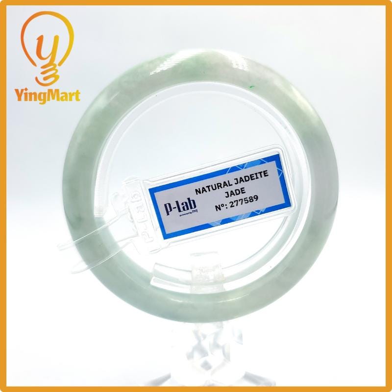 Certified 53mm PNJ277589 Real Jade Bangle | Natural Color Green-White to Green, Grey White Jadeite Bracelet for Men, Women, Grandma, Sister