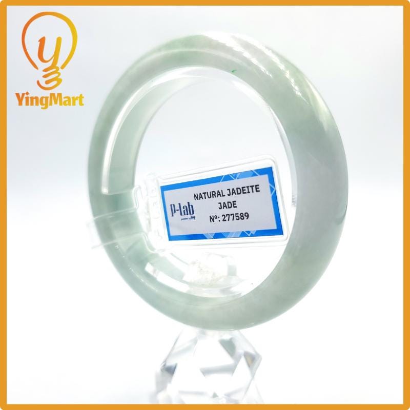 Certified 53mm PNJ277589 Real Jade Bangle | Natural Color Green-White to Green, Grey White Jadeite Bracelet for Men, Women, Grandma, Sister