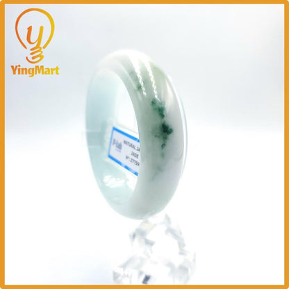 Certified 51mm PNJ277595 Real Jade Bangle | Natural Color Green White to Greyish Green, Grey White Jadeite Bracelet for Men, Women, Grandma