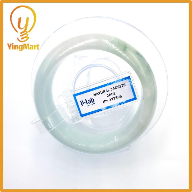 Certified 51mm PNJ277595 Real Jade Bangle | Natural Color Green White to Greyish Green, Grey White Jadeite Bracelet for Men, Women, Grandma