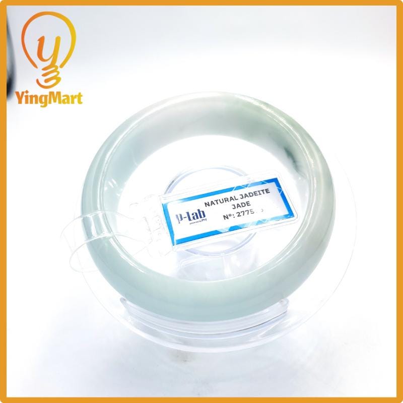 Certified 51mm PNJ277595 Real Jade Bangle | Natural Color Green White to Greyish Green, Grey White Jadeite Bracelet for Men, Women, Grandma