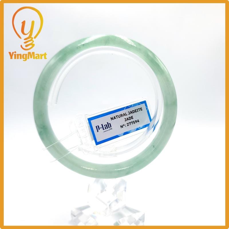 Certified 58mm PNJ277594 Real Jade Bangle | Natural Color Green White to Greyish Green, Grey White Jadeite Bracelet for Men, Women, Grandma