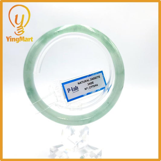 Certified 58mm PNJ277594 Real Jade Bangle | Natural Color Green White to Greyish Green, Grey White Jadeite Bracelet for Men, Women, Grandma