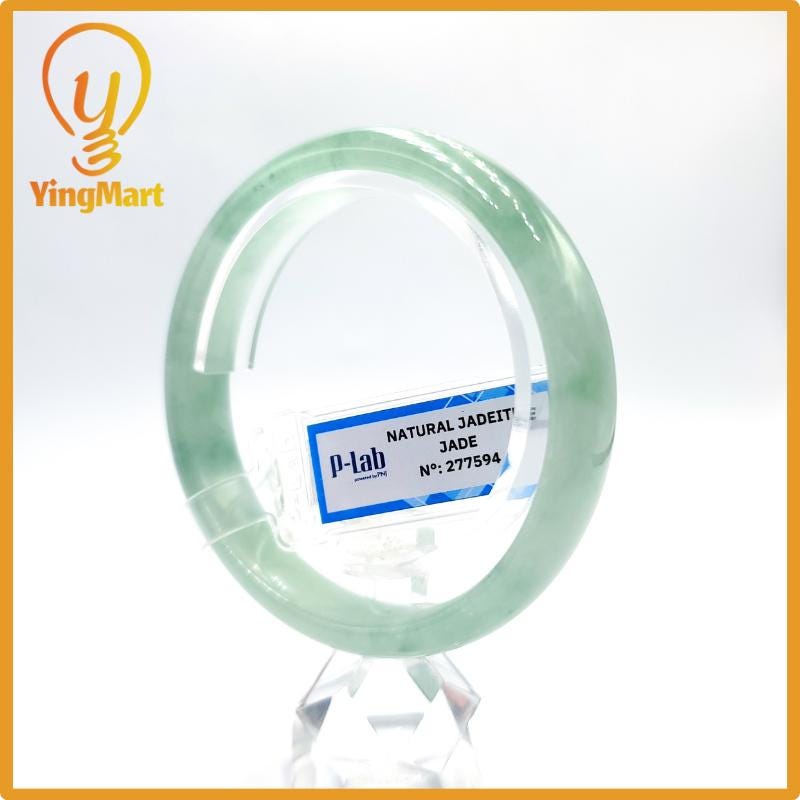 Certified 58mm PNJ277594 Real Jade Bangle | Natural Color Green White to Greyish Green, Grey White Jadeite Bracelet for Men, Women, Grandma