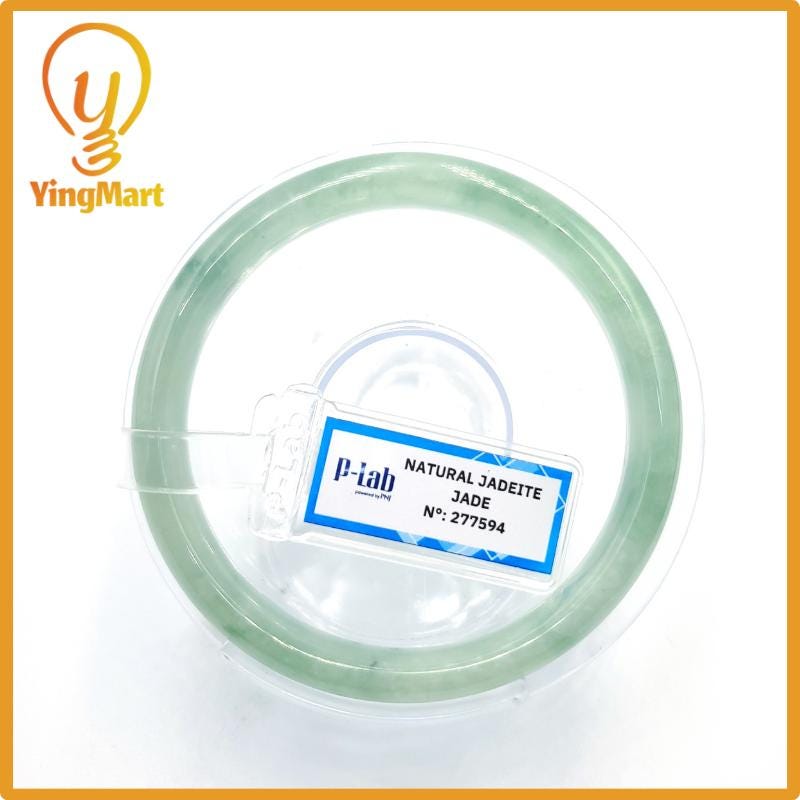 Certified 58mm PNJ277594 Real Jade Bangle | Natural Color Green White to Greyish Green, Grey White Jadeite Bracelet for Men, Women, Grandma