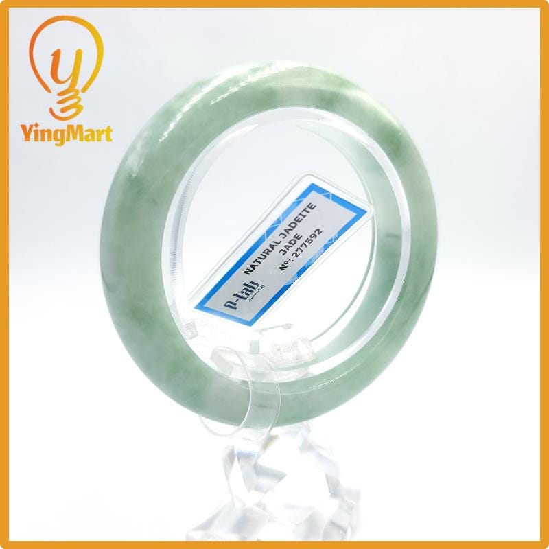 Natural Color Jade Bangle 50mm PNJ277592 | Green White to Light Green, Grey White Jade Bracelet for Men, Women, Grandma – Mothers day gift