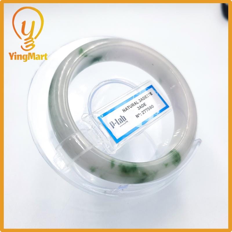 Certified 51mm PNJ277580 Real Jade Bangle | Natural Color Green White to Greyish Green, Grey White Jadeite Bracelet for Men, Women, Grandma