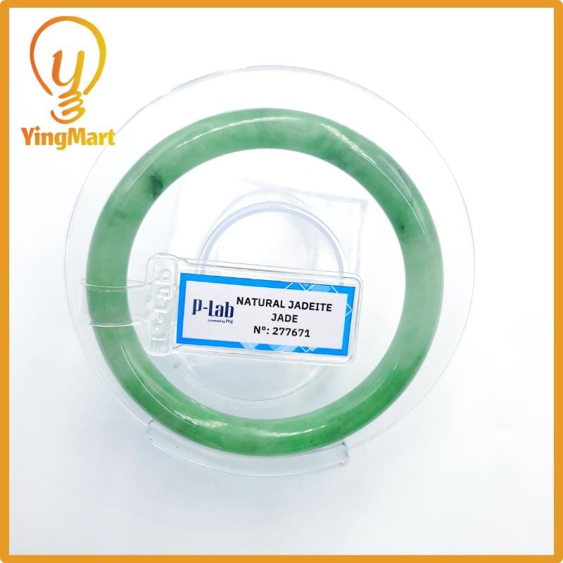 Certified 53mm PNJ277671 Real Jade Bangle Natural Color Light To Medium Green, Grey White,Grey Jadeite Bracelet for Men,Women,Grandma,Sister