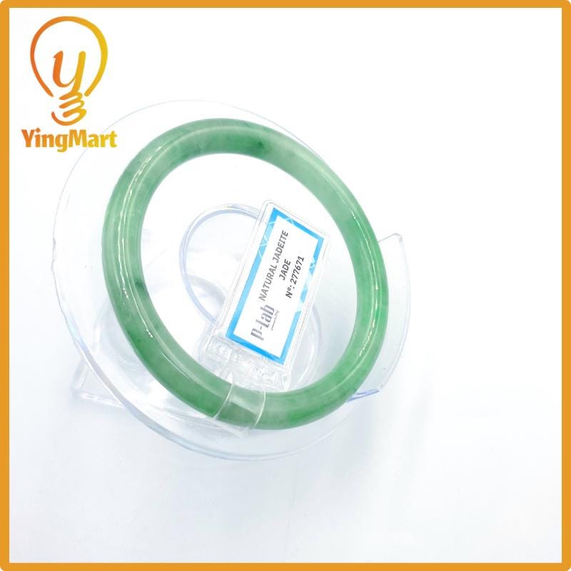 Certified 53mm PNJ277671 Real Jade Bangle Natural Color Light To Medium Green, Grey White,Grey Jadeite Bracelet for Men,Women,Grandma,Sister