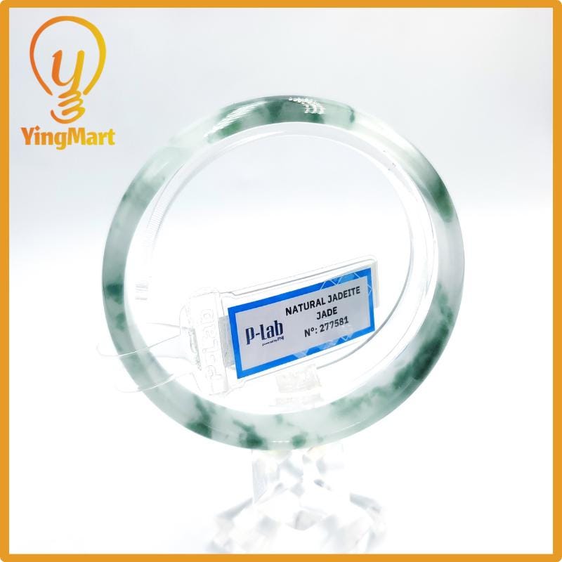 Certified 59mm PNJ277581 Real Jade Bangle Natural Color Green White to Greyish Green Grey White Jadeite Bracelet for Women,Grandma,Sister