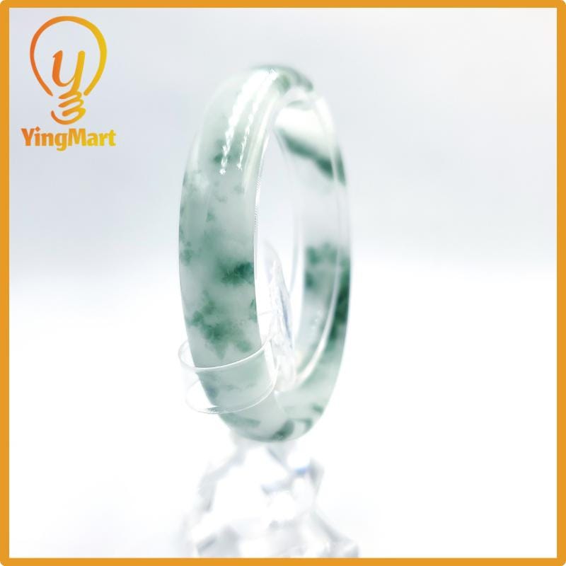 Certified 59mm PNJ277581 Real Jade Bangle Natural Color Green White to Greyish Green Grey White Jadeite Bracelet for Women,Grandma,Sister