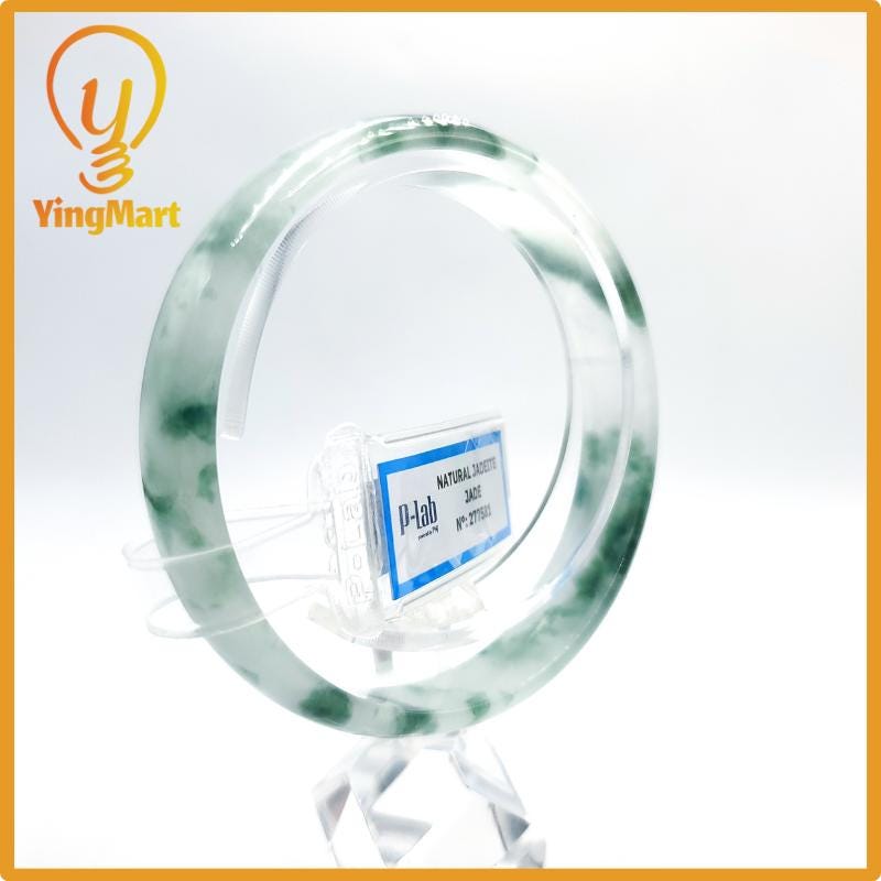 Certified 59mm PNJ277581 Real Jade Bangle Natural Color Green White to Greyish Green Grey White Jadeite Bracelet for Women,Grandma,Sister