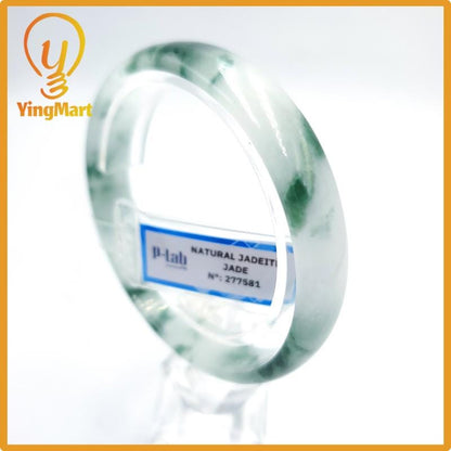 Certified 59mm PNJ277581 Real Jade Bangle Natural Color Green White to Greyish Green Grey White Jadeite Bracelet for Women,Grandma,Sister