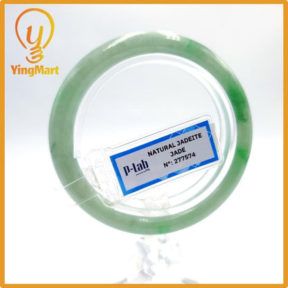 Certified 53mm PNJ277574 Real Jade Bangle Natural Color Green White To Green, Grey White, Grey Jadeite Bracelet for Men,Women,Grandma,Sister