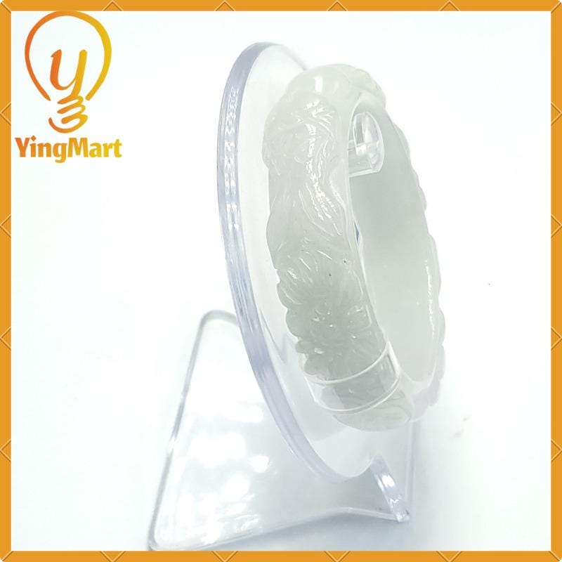 Natural Color Jadeite Jade Bangle 50mm PNJ267853 | White Grey White Jade Bracelet for Mother, Men, Grandma, Sister – Mothers day gift