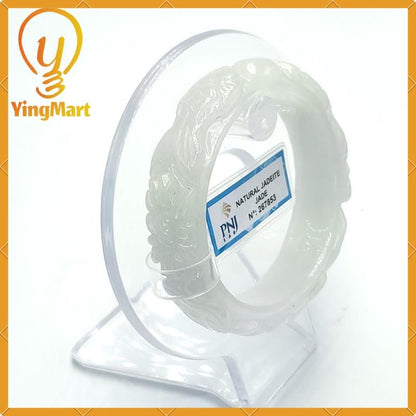 Natural Color Jadeite Jade Bangle 50mm PNJ267853 | White Grey White Jade Bracelet for Mother, Men, Grandma, Sister – Mothers day gift