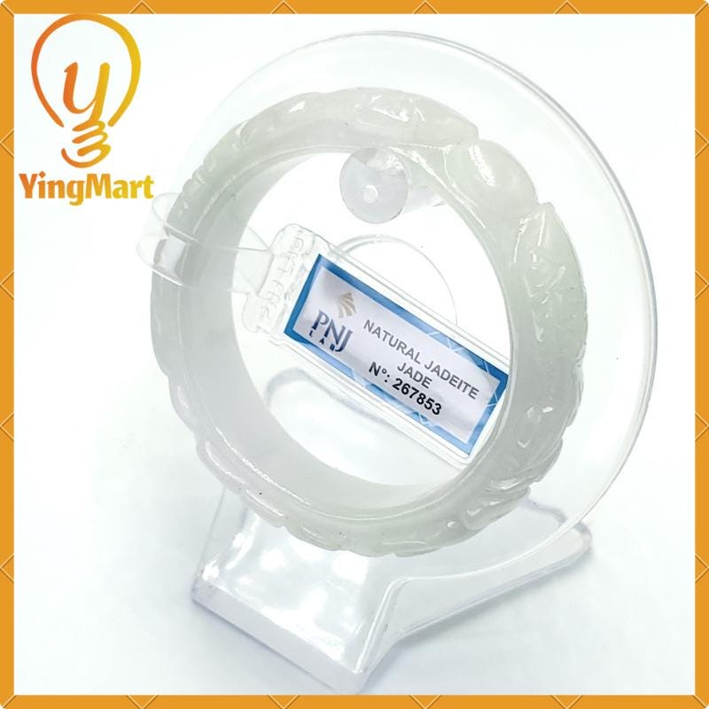 Natural Color Jadeite Jade Bangle 50mm PNJ267853 | White Grey White Jade Bracelet for Mother, Men, Grandma, Sister – Mothers day gift