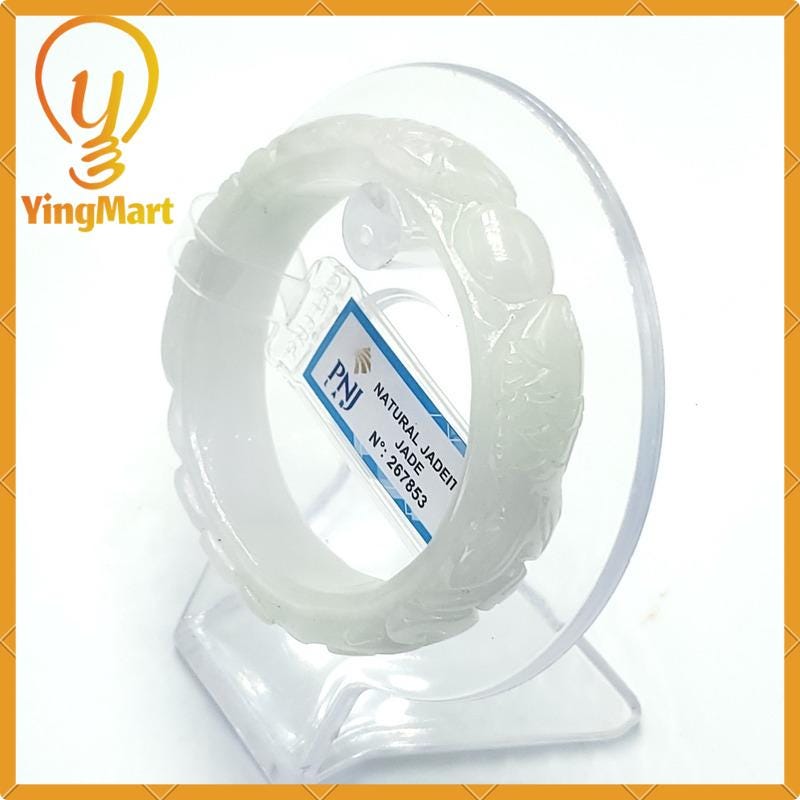 Natural Color Jadeite Jade Bangle 50mm PNJ267853 | White Grey White Jade Bracelet for Mother, Men, Grandma, Sister – Mothers day gift