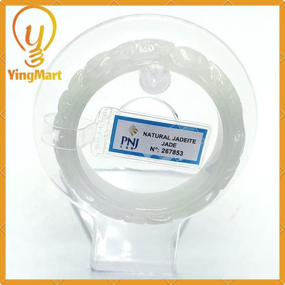 Natural Color Jadeite Jade Bangle 50mm PNJ267853 | White Grey White Jade Bracelet for Mother, Men, Grandma, Sister – Mothers day gift